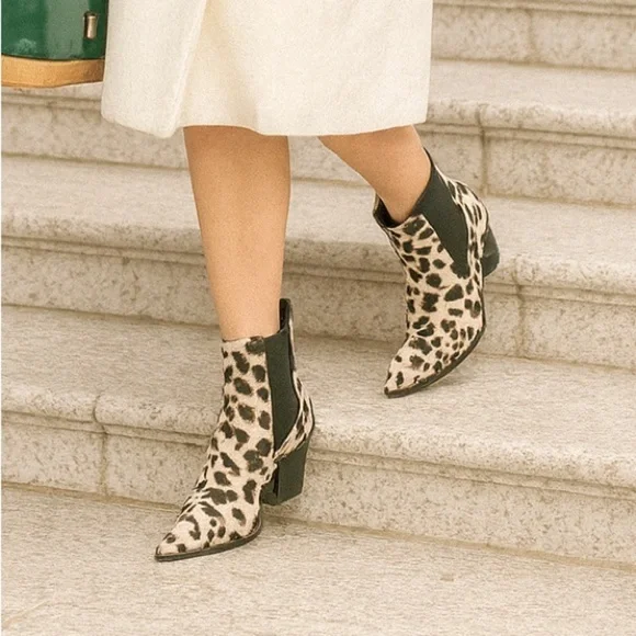 Matisse Anthropologie Golden Gate Calf Hair Boots in Snow Leopard - Picture 1 of 11